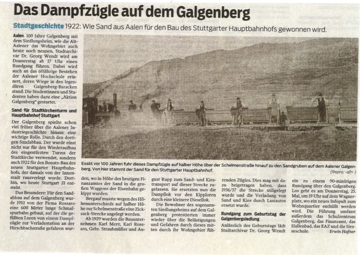 Artikel Das Dampfzügle auf dem Galgenberg
